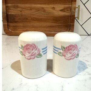 Vintage Peony & Stripes made in Japan salt pepper shakers cottage country